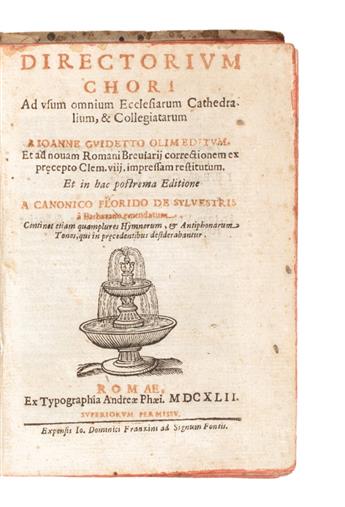 CATHOLIC LITURGY  GUIDETTI, GIOVANNI DOMENICO. Directorium chori ad usum omnium ecclesiarum cathedralium et collegiatarum.  1642